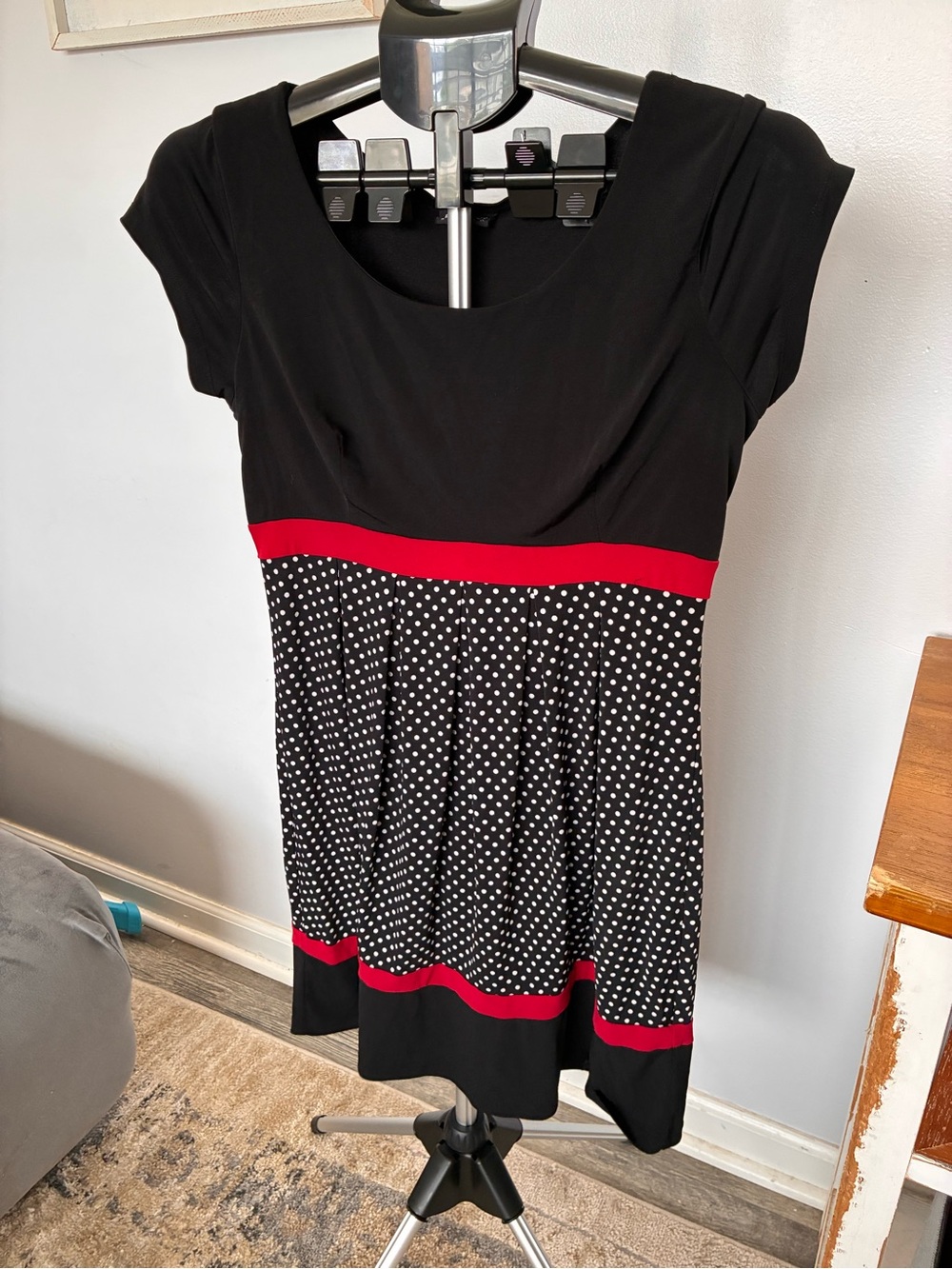 Enfocus Studio Black and Red Polka Dot Midi Dress